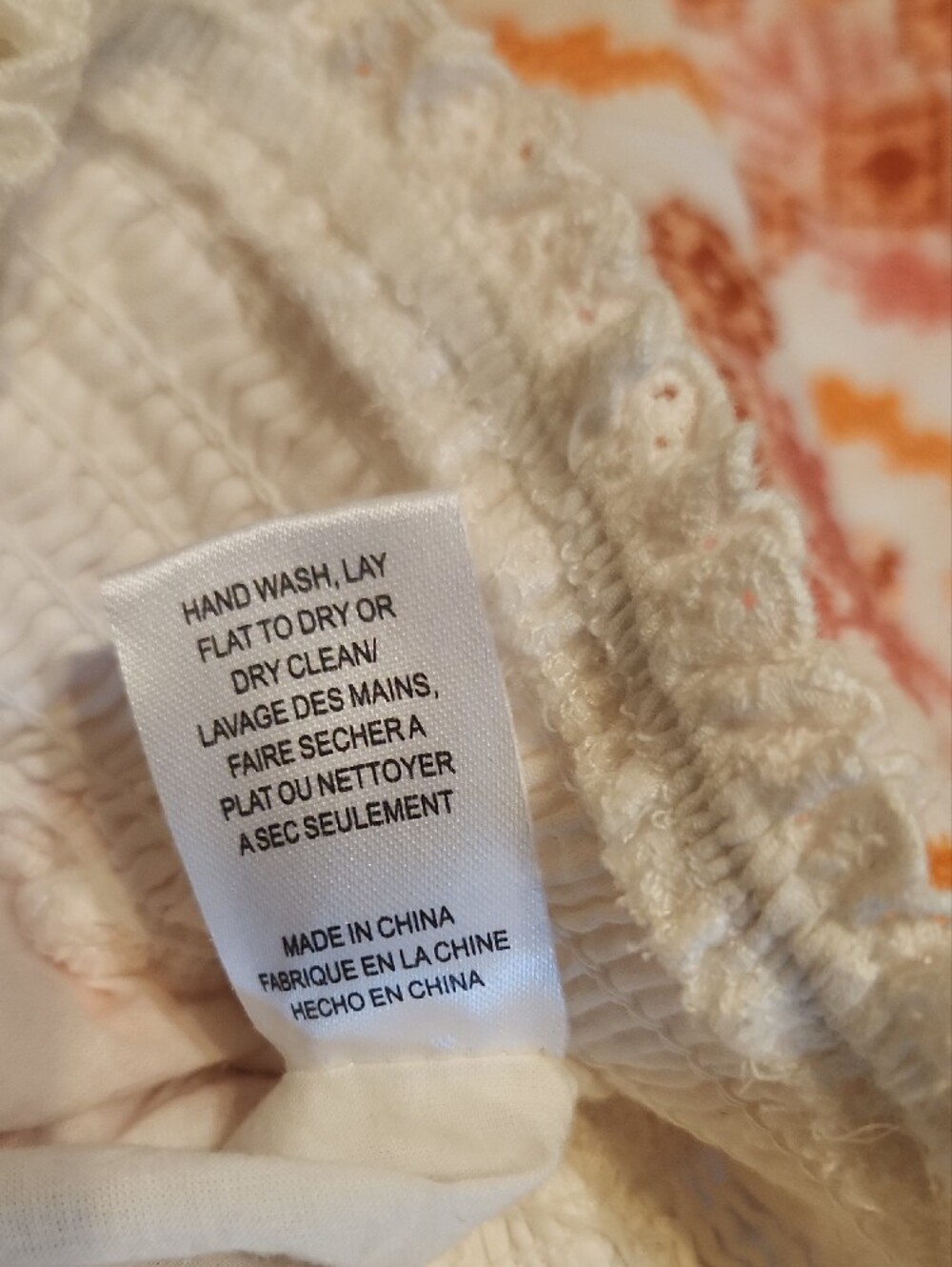 White Cropped Peasant Top with Pink And Orange Floral Print - Picture 7 of 11